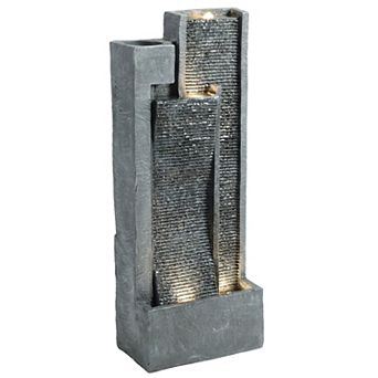 Outsunny Waterfall Fountain with LED Lights, Cascading Waterfall Feature