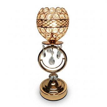 14"H Gold Ring Base Crystal Globe Touch Lamp