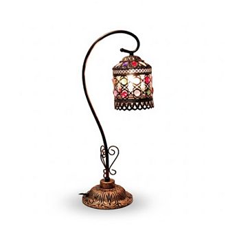 21"H Bronze Ornate Vase with Jewel-Toned Glass Filigree Shade LED Lamp