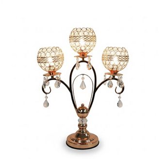 22.5"H Gold Curved Arm Triple Crystal Mesh Touch Lamp