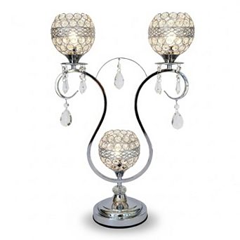 22"H Silver Triple Arm Crystal Mesh Touch Lamp