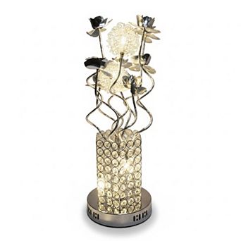 24"H Silver Textured Vase with Artistic Floral Stem LED Lamp