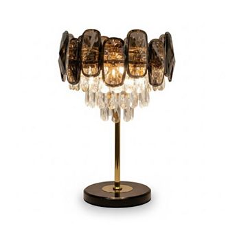 21"H Bronze & Black Marble Vase with Faceted Crystal Shade LED Lamp