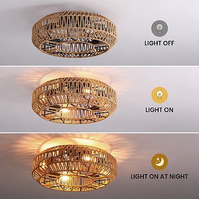 Moooni 19.3" Rattan Ceiling Fan with 4 Blades & Remote Control