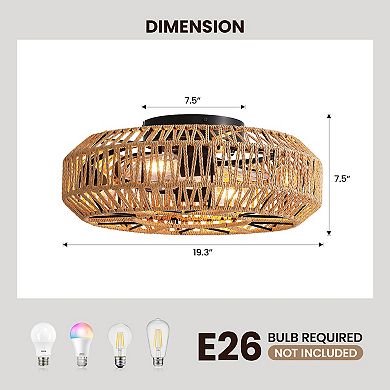 Moooni 19.3" Rattan Ceiling Fan with 4 Blades & Remote Control