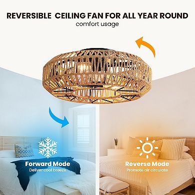 Moooni 19.3" Rattan Ceiling Fan with 4 Blades & Remote Control