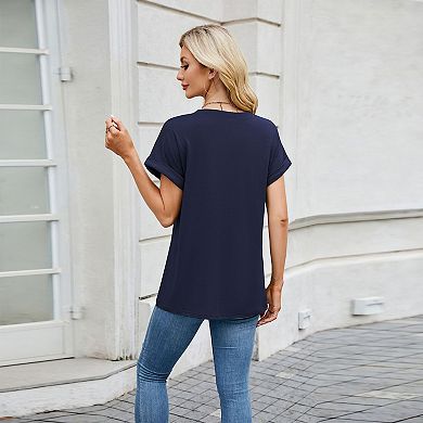 Womens Summer Tops Short Sleeve Shirts Crew Neck Cute Trendy Tunic Blouses