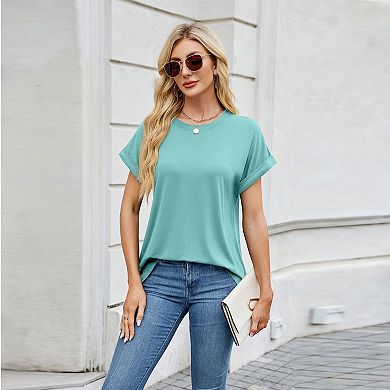 Womens Summer Tops Short Sleeve Shirts Crew Neck Cute Trendy Tunic Blouses