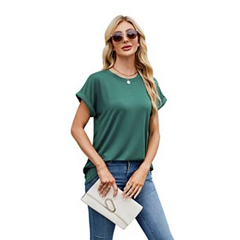 Womens Summer Tops Short Sleeve Shirts Crew Neck Cute Trendy Tunic Blouses