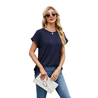 Womens Summer Tops Short Sleeve Shirts Crew Neck Cute Trendy Tunic Blouses