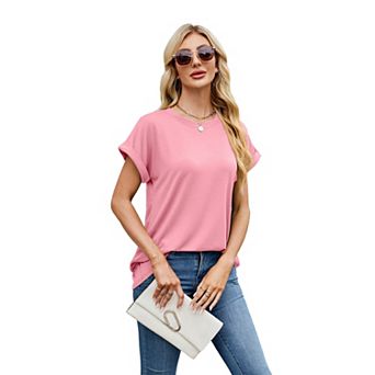 Womens Summer Tops Short Sleeve Shirts Crew Neck Cute Trendy Tunic Blouses