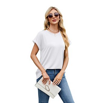 Womens Summer Tops Short Sleeve Shirts Crew Neck Cute Trendy Tunic Blouses