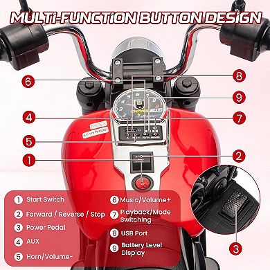 12V Electric Motorcycle w/Detachable Training Wheels