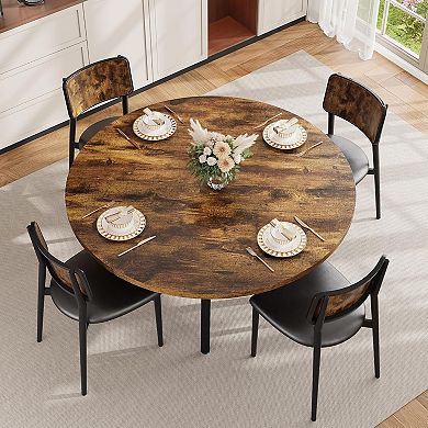 Round Dining Table for 4-6,Farmhouse Kitchen Dining Table,Round Dinner Table with Storage Shelf