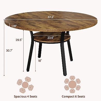Round Dining Table for 4-6,Farmhouse Kitchen Dining Table,Round Dinner Table with Storage Shelf