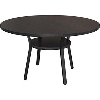 Round Dining Table for 4-6,Farmhouse Kitchen Dining Table,Round Dinner Table with Storage Shelf