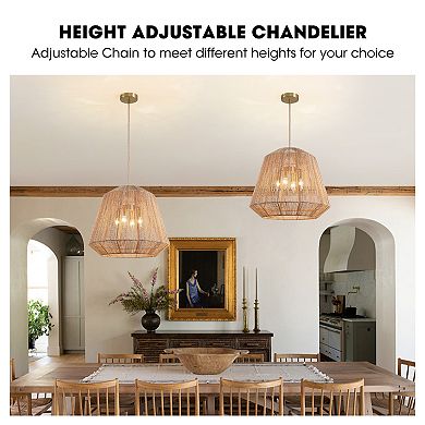 Moooni 20" Adjustable Woven Pendant Light for Sloped Ceilings, 4-Light