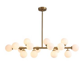 Moooni 16-Light Mid Century Glass Chandelier 39" Modern Gold Linear Pendant Fixture No Bulb