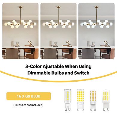 Moooni 16-Light Mid Century Glass Chandelier 39" Modern Gold Linear Pendant Fixture No Bulb