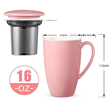 16 OZ Ceramic Tea Cup with Lid and Strainer