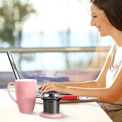 16 OZ Ceramic Tea Cup with Lid and Strainer