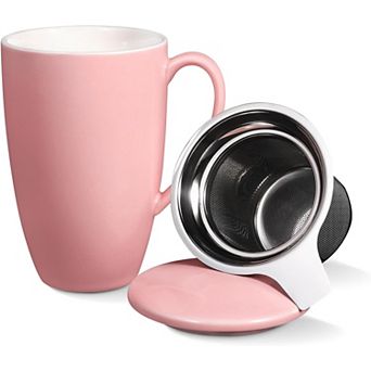 16 OZ Ceramic Tea Cup with Lid and Strainer