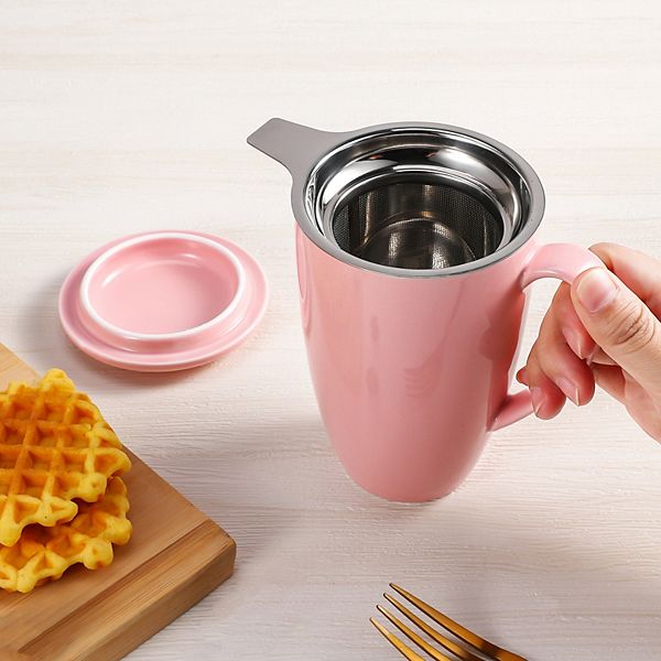 16 OZ Ceramic Tea Cup with Lid and Strainer