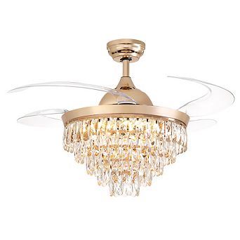 Moooni 48" Retractable Ceiling Fan with Crystal Strands, APP & Remote Control