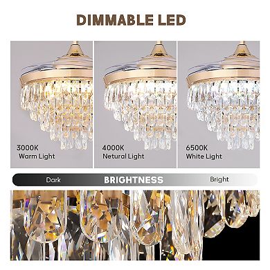 Moooni 48" Retractable Ceiling Fan with Crystal Strands, APP & Remote Control