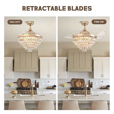 Moooni 48" Retractable Ceiling Fan with Crystal Strands, APP & Remote Control