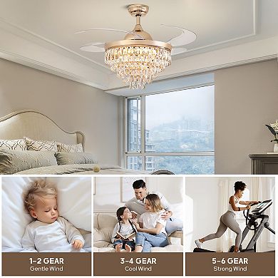 Moooni 48" Retractable Ceiling Fan with Crystal Strands, APP & Remote Control