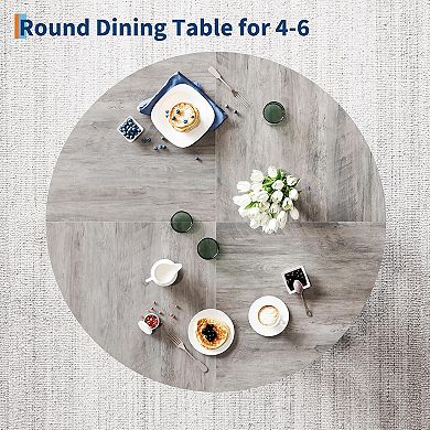 Round Dining Room Table for 4-6,Wood Kitchen Table with Sturdy Base,Farmhouse Circle Dinner Tables