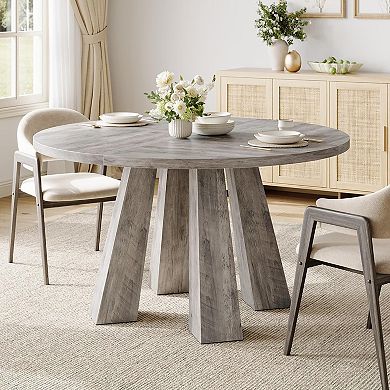 Round Dining Room Table for 4-6,Wood Kitchen Table with Sturdy Base,Farmhouse Circle Dinner Tables