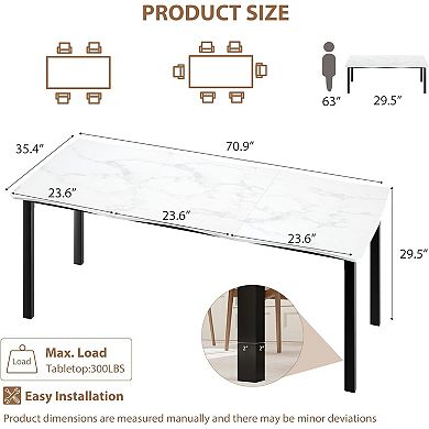 Dining Table for 6-8, Rectangular Minimalist Table with Wave Irregular Edge