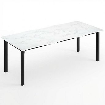 Dining Table for 6-8, Rectangular Minimalist Table with Wave Irregular Edge