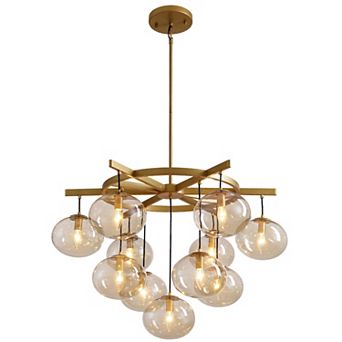 Moooni 35.4" Golden Wrought Iron Chandelier with 11-Lights, Adjustable Height