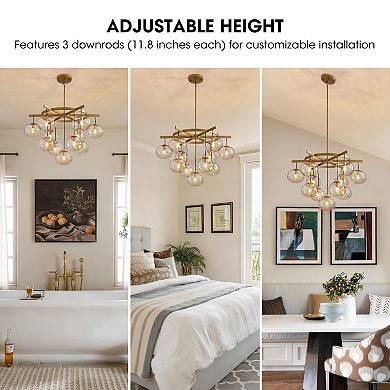 Moooni 35.4" Golden Wrought Iron Chandelier with 11-Lights, Adjustable Height