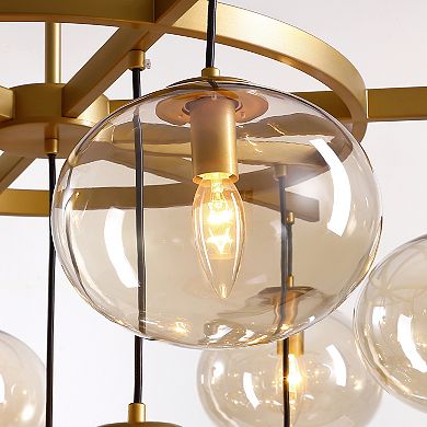 Moooni 35.4" Golden Wrought Iron Chandelier with 11-Lights, Adjustable Height