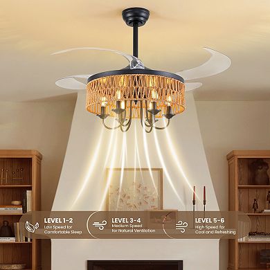 Moooni 48" Smart Retractable Ceiling Fan with Light & Remote, 4-Blade