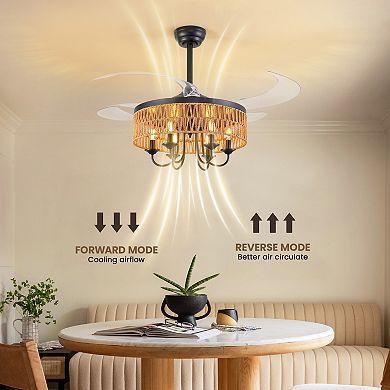 Moooni 48" Smart Retractable Ceiling Fan with Light & Remote, 4-Blade