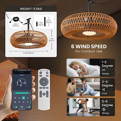 Moooni 24" Indoor/Outdoor Smart Ceiling Fan with Dimmable LED & APP Control