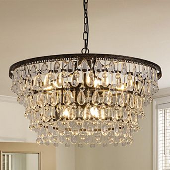 Moooni 27.6" Grand Crystal Chandelier with Iron Frame, 9-Light