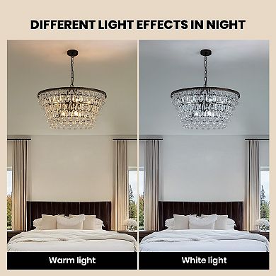 Moooni 27.6" Grand Crystal Chandelier with Iron Frame, 9-Light