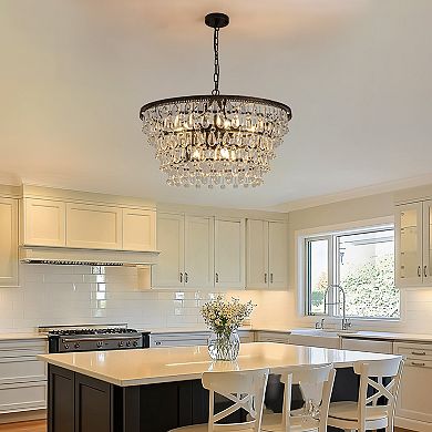 Moooni 27.6" Grand Crystal Chandelier with Iron Frame, 9-Light