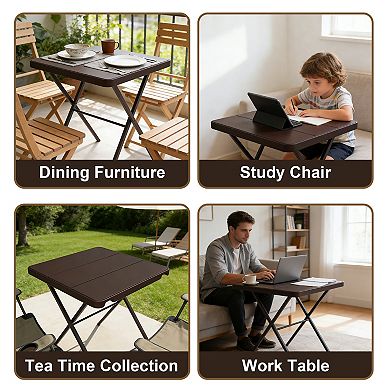 PATIOEASY Square Folding Coffee Table Portable Table with No Assembly Required Tray Table