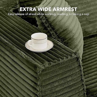 3-Seat 2-Footstool Rolled-Edge Angled Armrest Compression Sectional Sofa