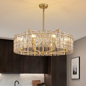 Moooni 31.5inch Gold Crackle Glass Chandelier for Sloped Ceilings