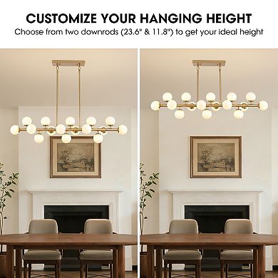 Moooni 48" Adjustable Linear Pendant Light with Iron Frame & Glass, 16-Light