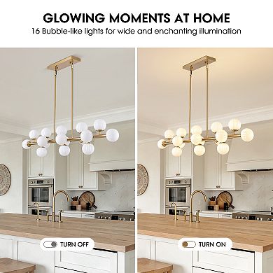 Moooni 48" Adjustable Linear Pendant Light with Iron Frame & Glass, 16-Light