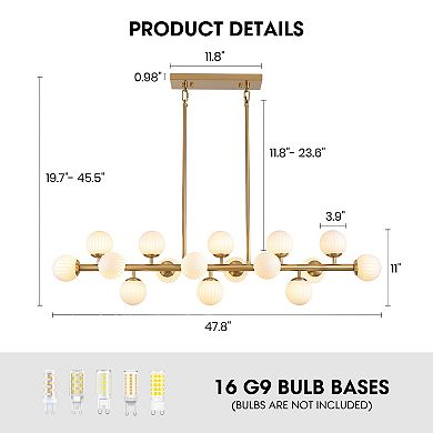 Moooni 48" Adjustable Linear Pendant Light with Iron Frame & Glass, 16-Light